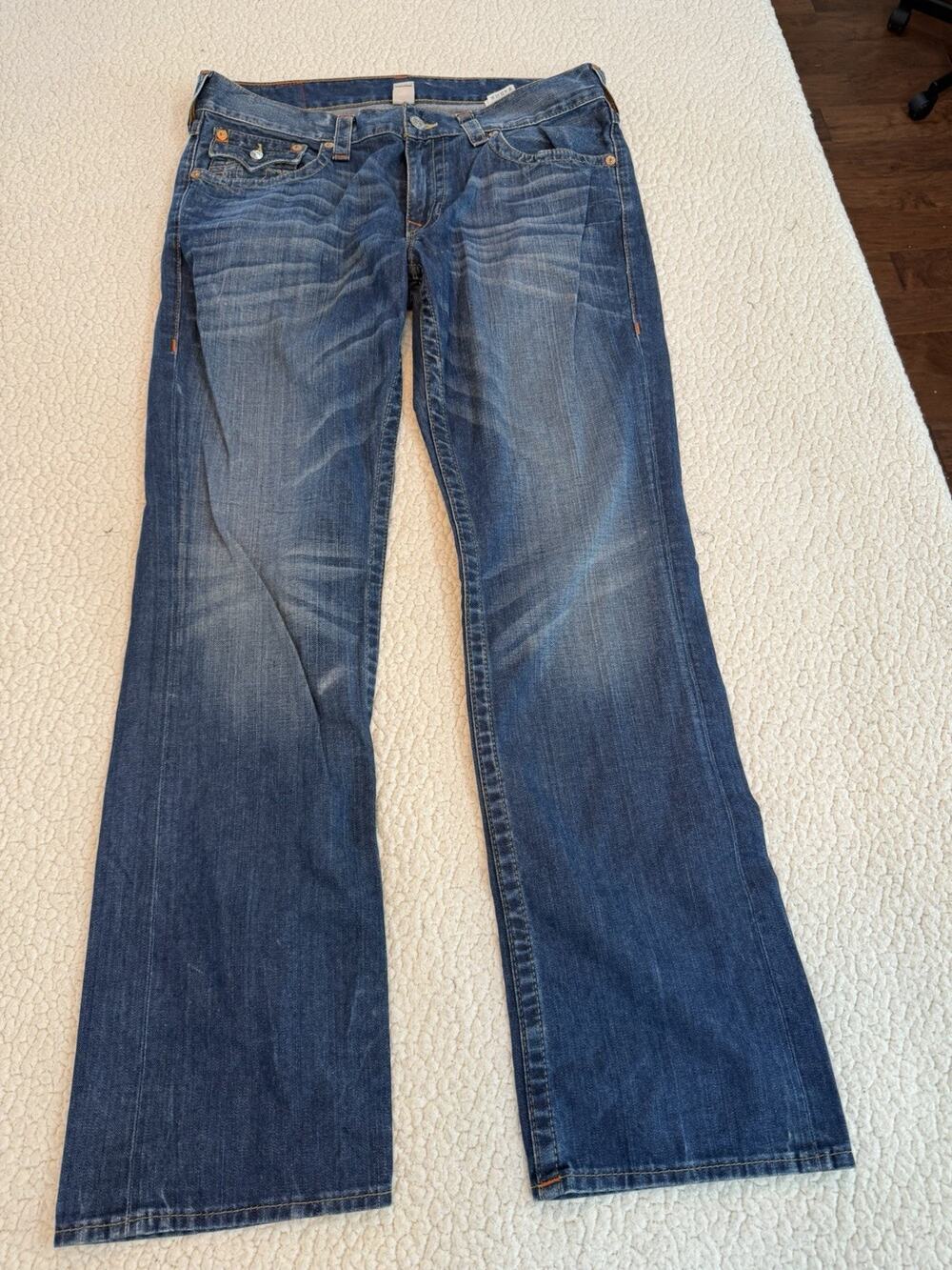 True Religion Straight Jeans Mens Size 36 x 32 Blue  straight Flap